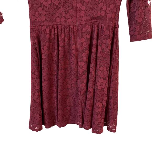 ABERCROMBIE & FITCH Womens Floral Lace 3/4 Sleeve Flare Dress Burgundy 10 Grunge - Picture 7 of 13